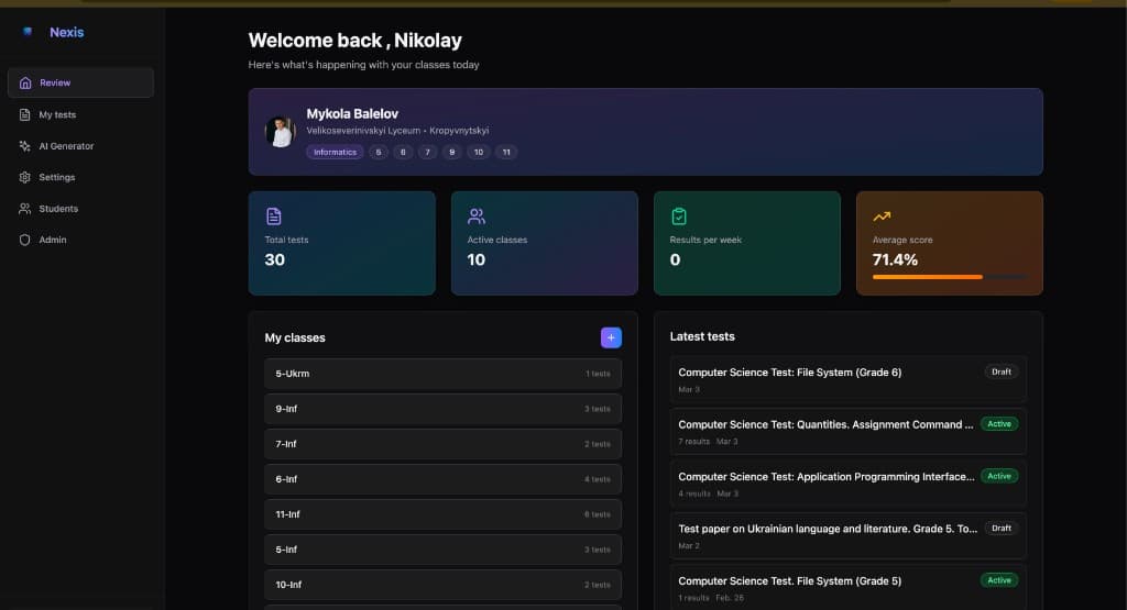 Nexis - AI-powered educational platform dashboard preview